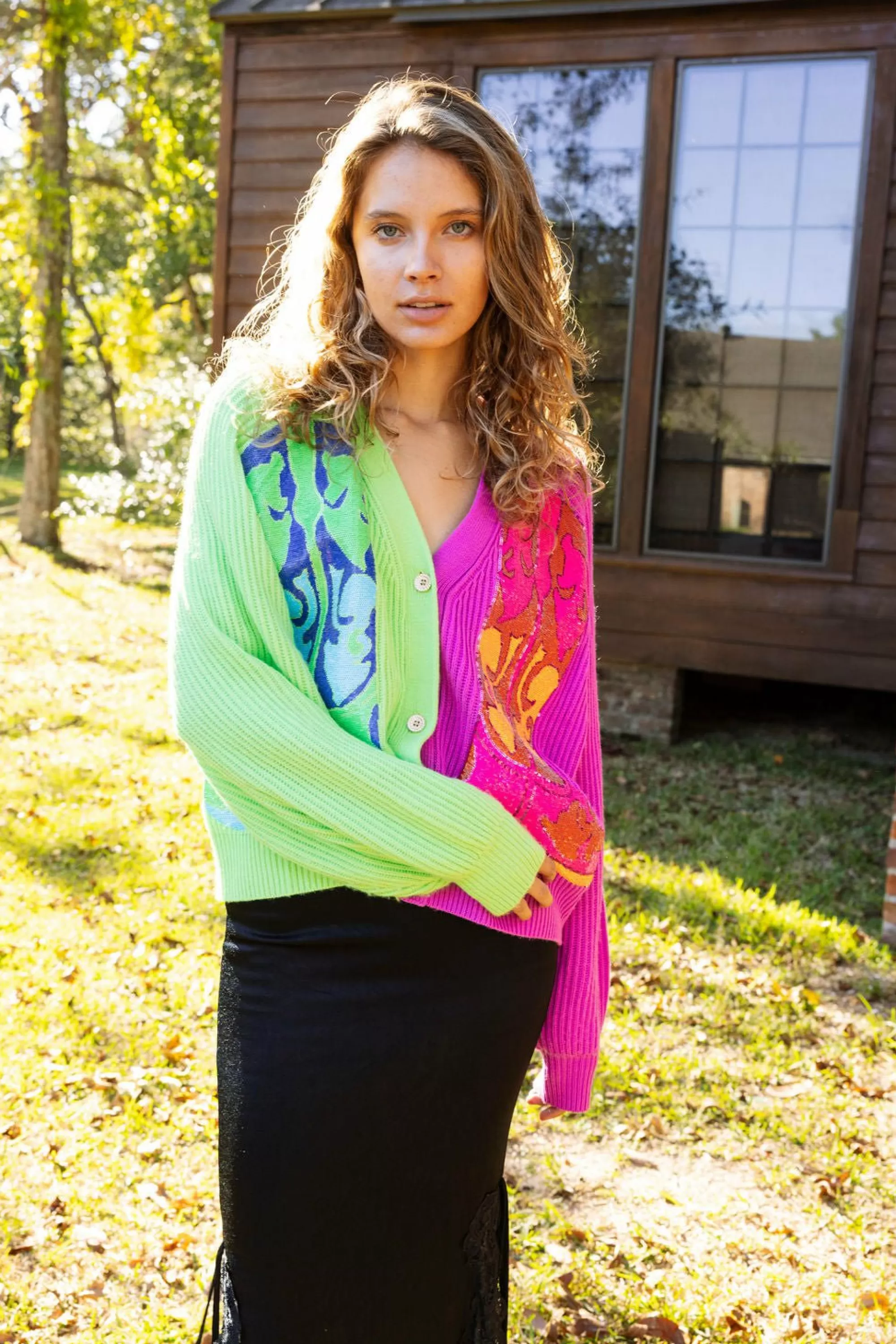 Queen Of Sparkles Green & Purple Colorblock Boot Cardigan