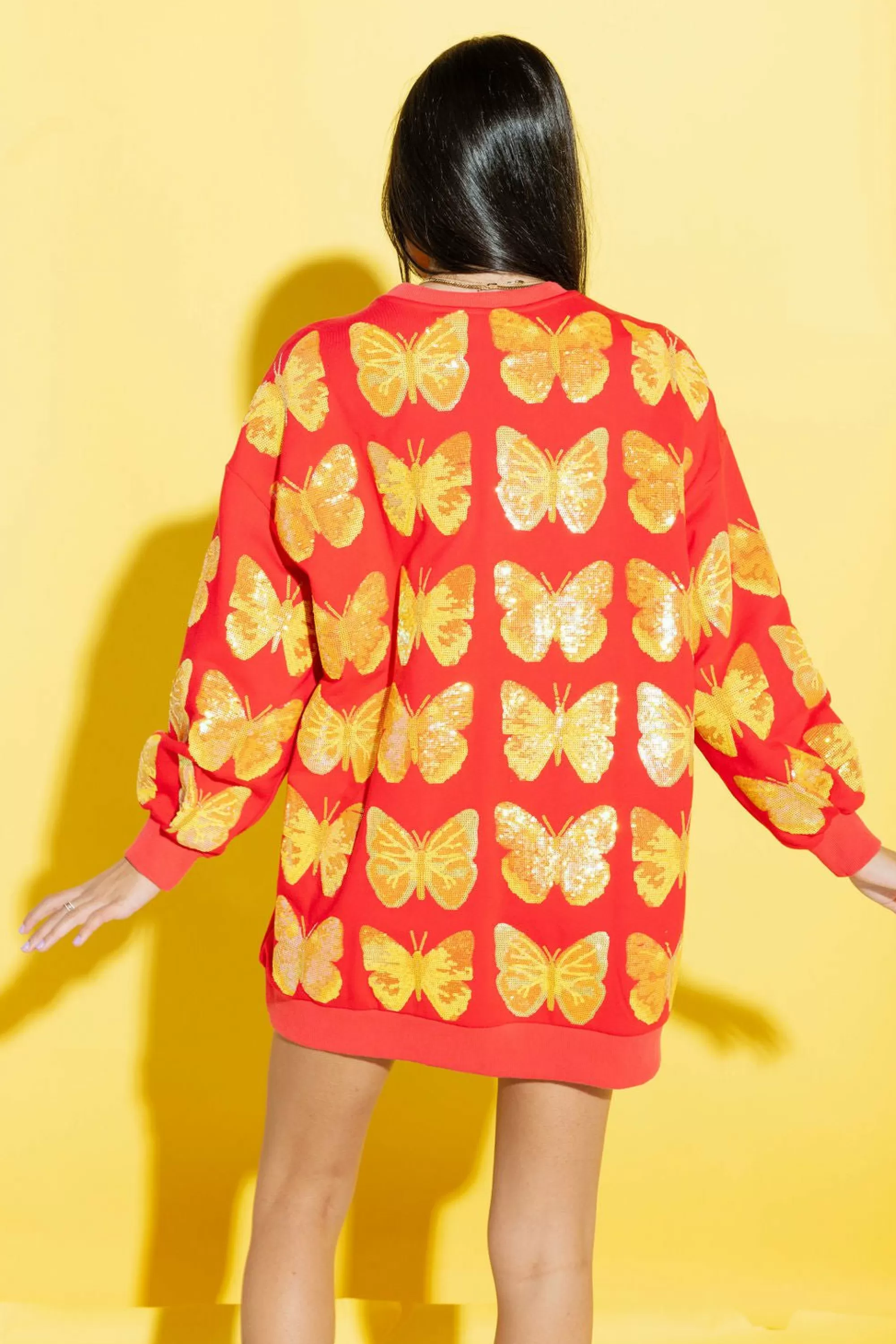 Queen Of Sparkles Red & Yellow Butterfly Sweatshirt Dress