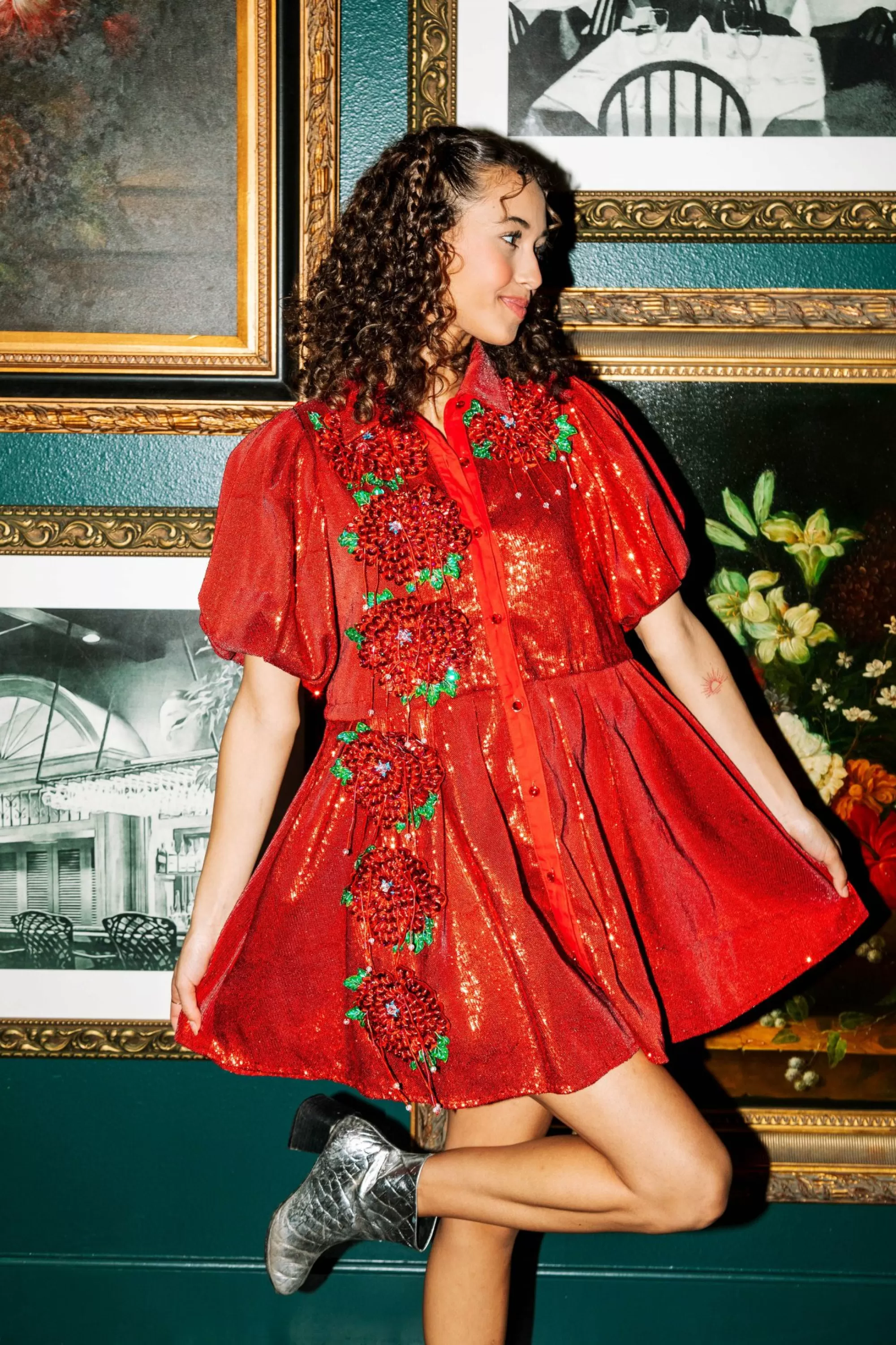 Queen Of Sparkles Red Sequin Flower Dress